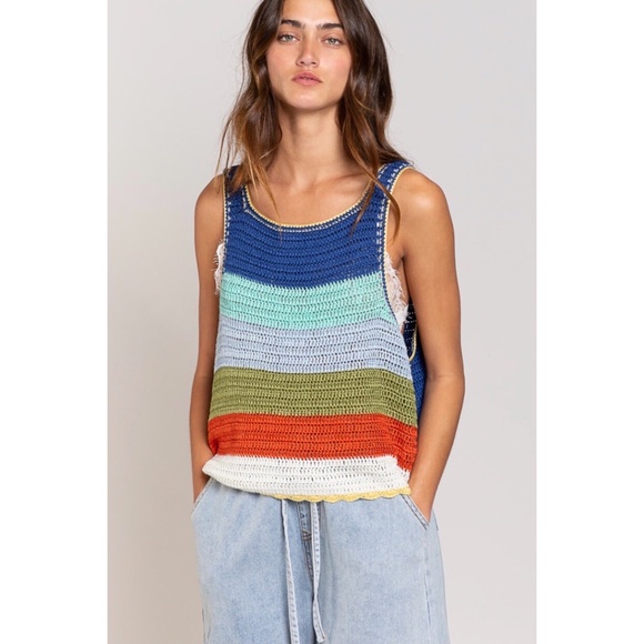POL Blue Multi Striped Sleeveless Layering Sweater - Picture 2 of 11